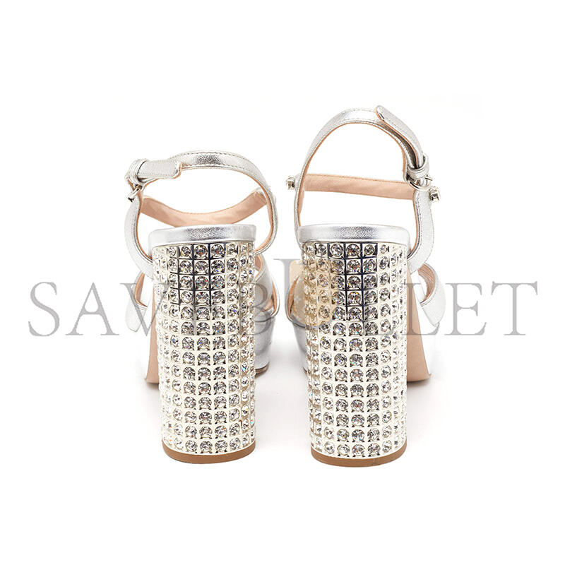 M1v M1v silver leather crystal embellished ankle strap platform sandals